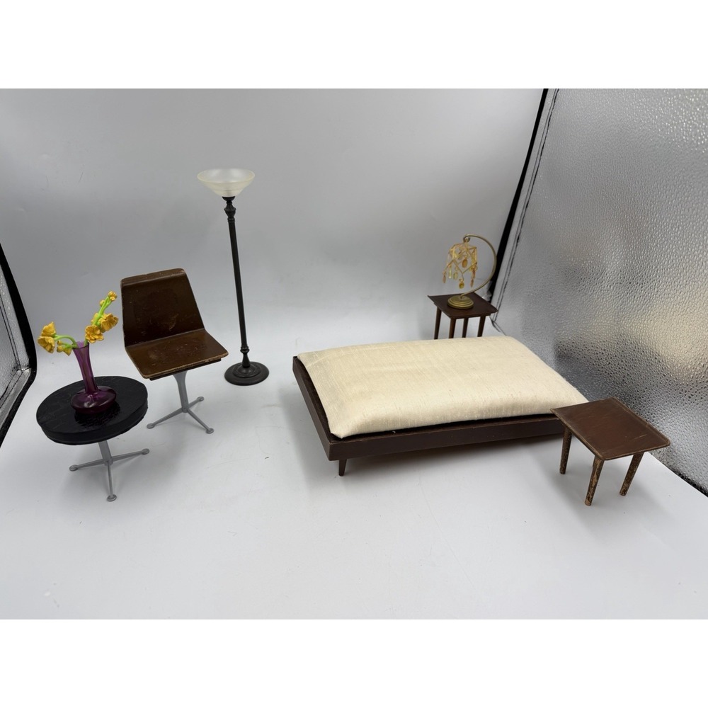 Vintage Pre Barbie Wood Furniture BEDROOM SET, 2 STOOLS, Etc Mattel Japan 1958